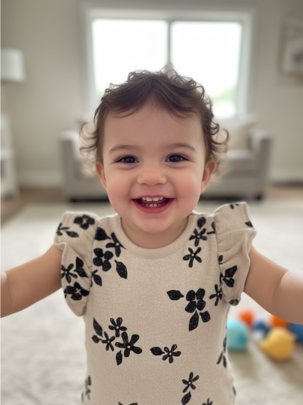 Cat & Jack Toddler Cream Floral Ruffle Sleeve Top